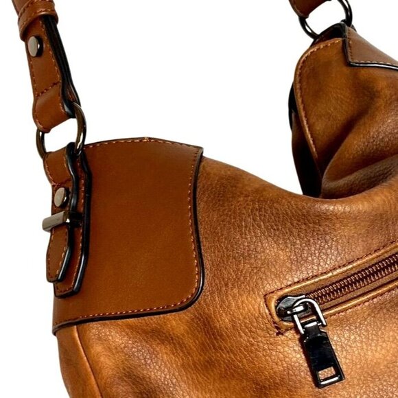 Lapsting Brown Shoulder Bag With Adjustable Strap & Zipper Pockets Vegan Leather - Picture 5 of 10
